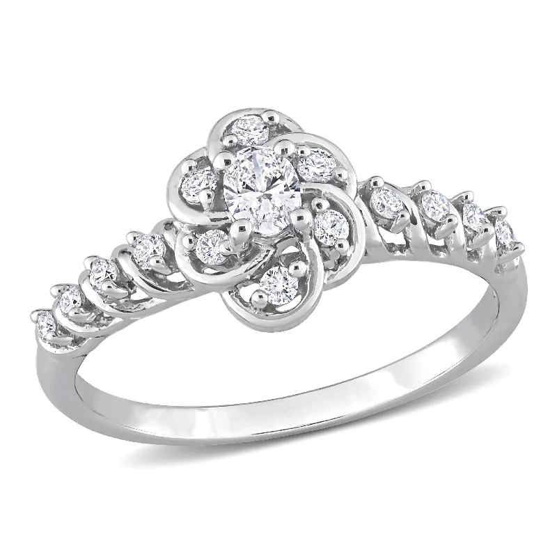 Miadora 1/3ct TDW Oval-cut Diamond Spiral Floral Engagement Ring in 14k White Gold