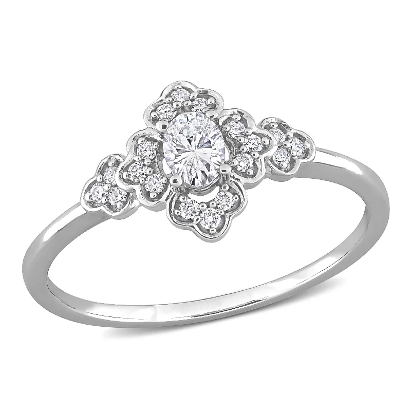 Miadora 1/4ct TDW Oval-cut Diamond Floral Engagement Ring in 14k White Gold