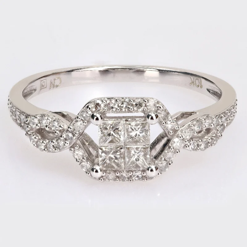 Miadora 10k White Gold 1/2ct TDW Diamond Crossover Engagement Ring