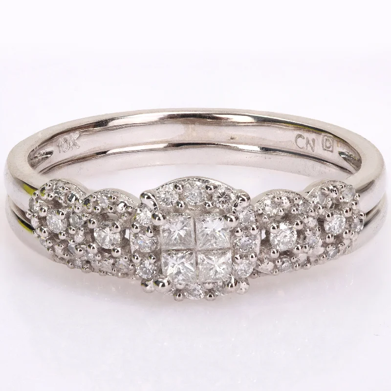 Miadora 10k White Gold 1/3ct TDW Diamond Cluster Bridal Ring Set