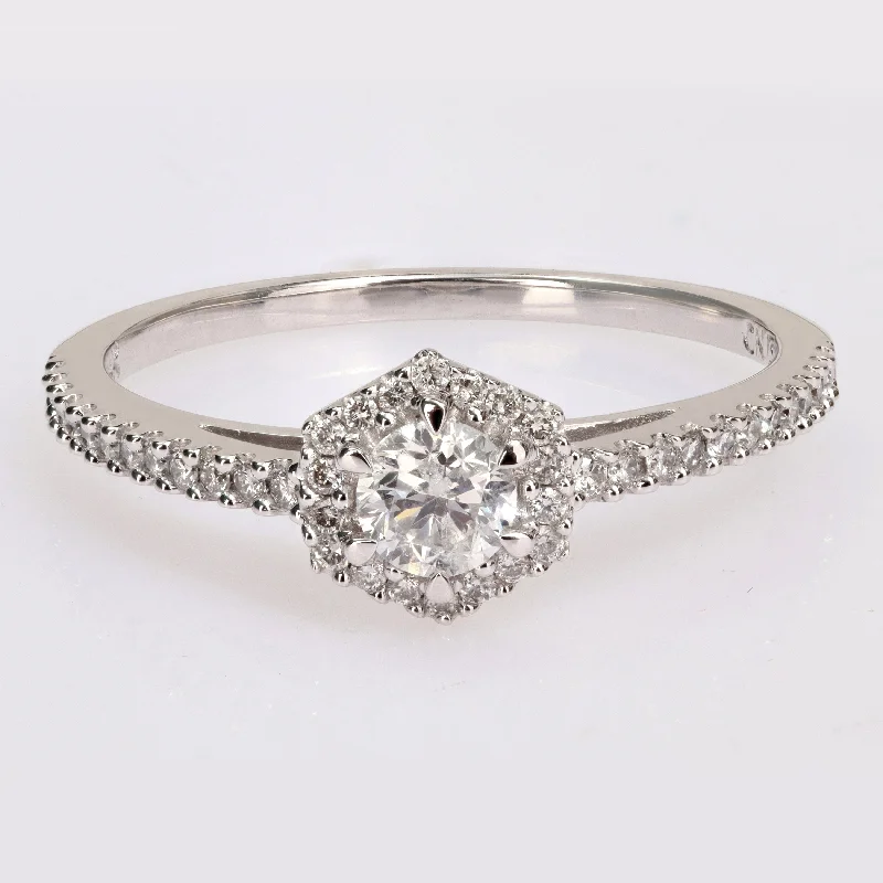 Miadora 14k White Gold 1/2ct TDW Diamond Hexagon Halo Engagement Ring