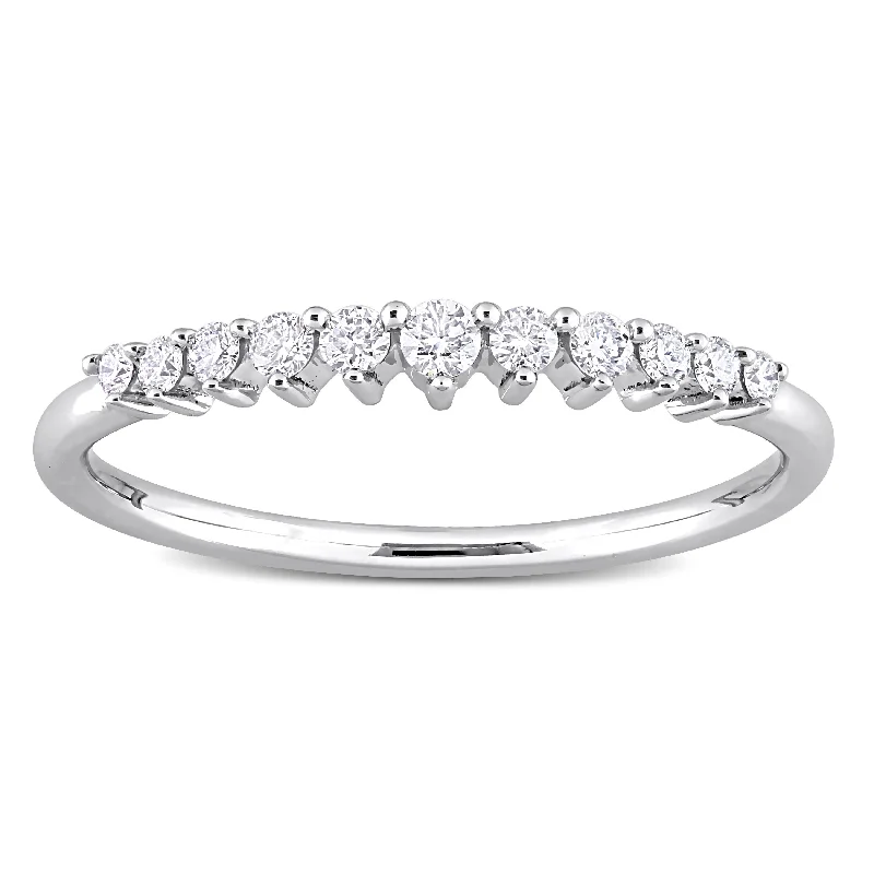 Miadora 14k White Gold 1/5ct TDW Diamond Stackable Semi-Eternity Wedding Band Ring