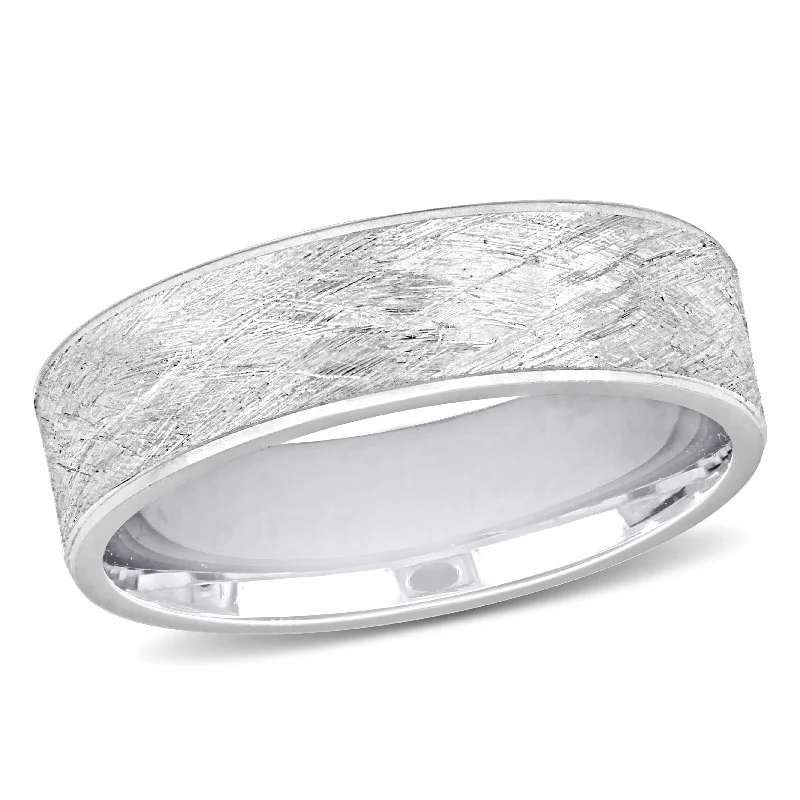 Miadora 6 mm Mens Brushed Finish Wedding Band in 14k White Gold