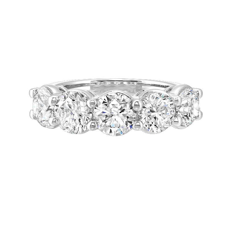 Round Lab-Created Diamond Five Stone Engagement Ring Band in White Gold, 2.0 cttw