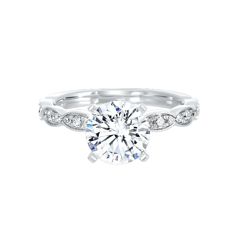 Round Lab-Created Diamond Marquise Pave Engagement Ring in White Gold, 2.25 cttw