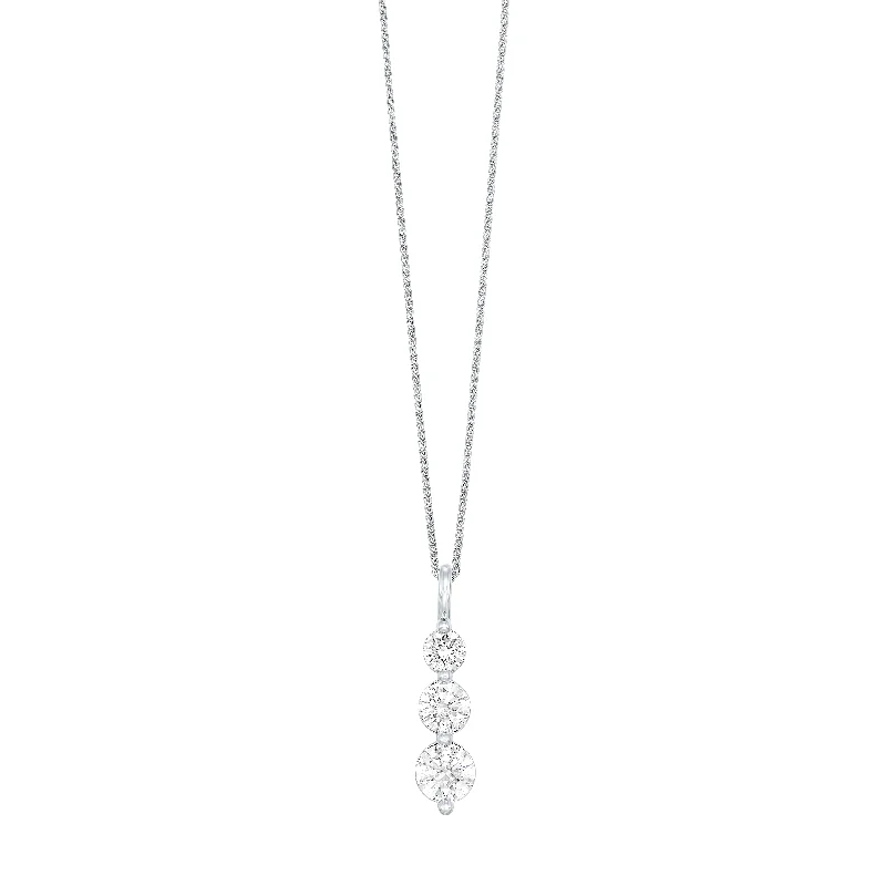 Round Lab-Created Three Stone Diamond Pendant Necklace in White Gold, 0.50 cttw