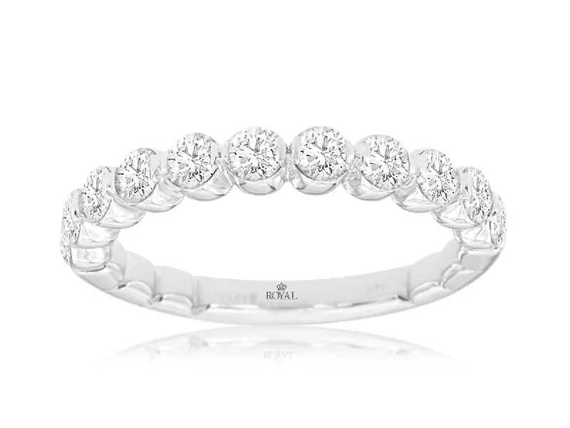 Scalloped Round Diamond Bubble Wedding Band in 14k White Gold, 1.0cttw