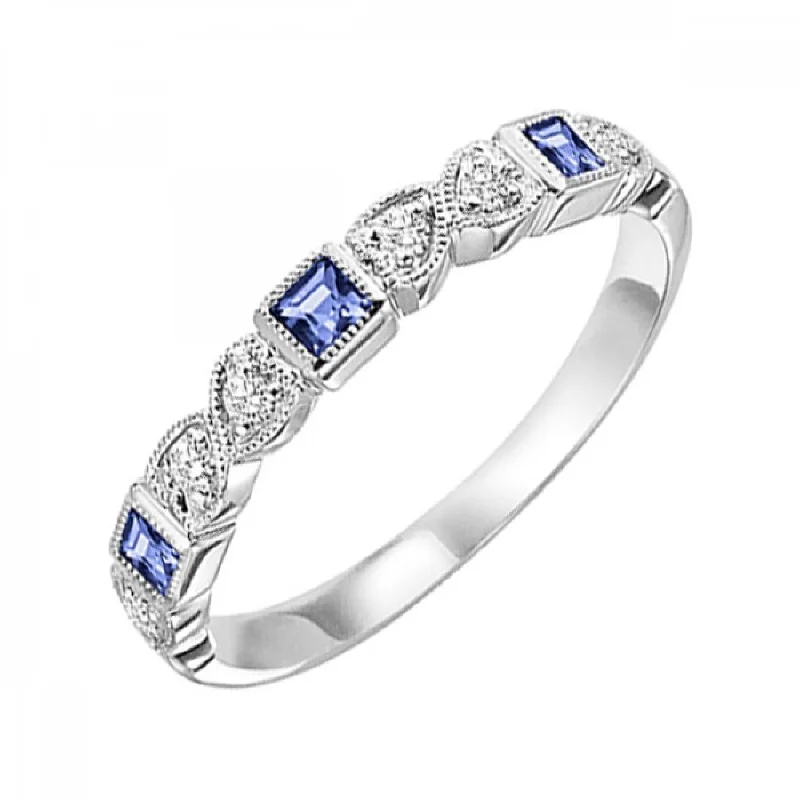 Stackable Princess Cut Sapphire and Round Diamond Ring Band in 10k White Gold