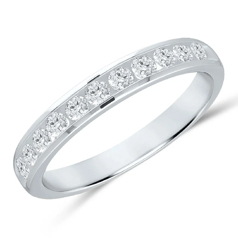 Timeless White Gold Diamond Channel Set Anniversary Band with 11 Diamonds, 0.50cttw