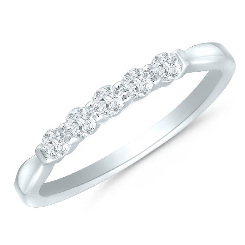 White Gold Diamond Anniversary Band with 5 Prong Set Diamonds, 0.25 cttw