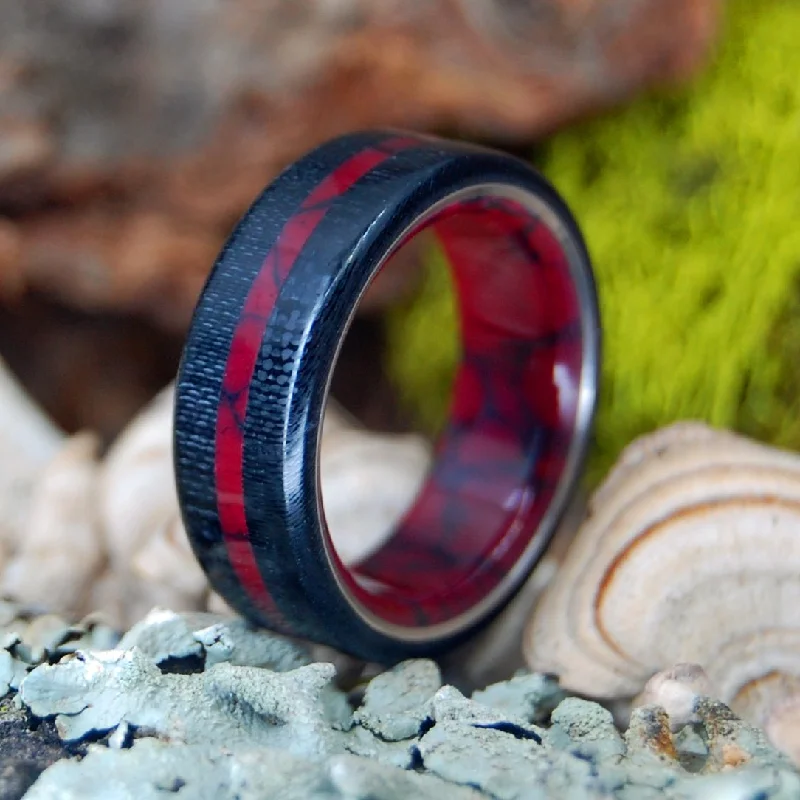 Blood Red And Carbon Fiber | Men's Blood Red Jasper, Carbon Fiber & Titanium Wedding Ring