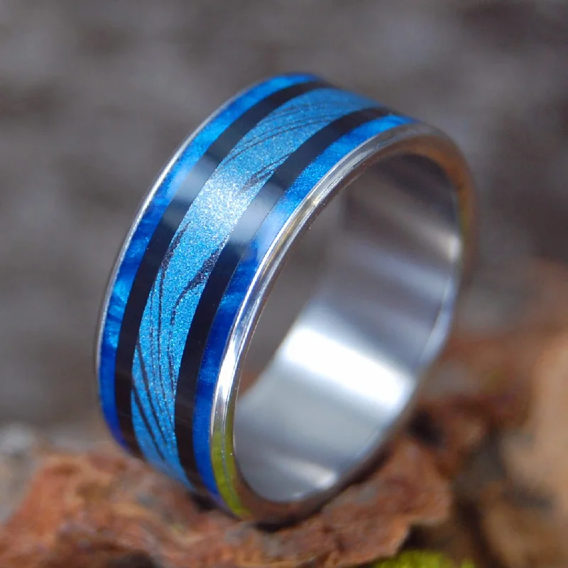 Blue Horizon | Men's Mokume Gane, Onyx Stone, & Blue Marbled Opal Wedding Ring