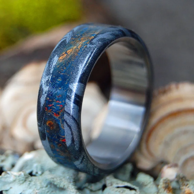 Blue Maple Greek God | Men's Blue Maple Wood, Black M3 Titanium & Titanium Wedding Ring