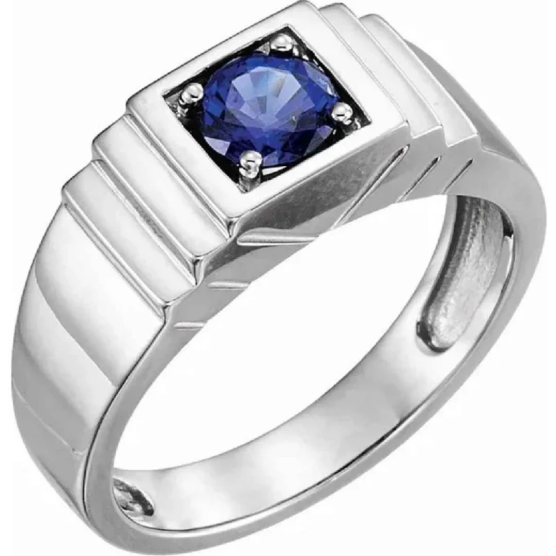 BRUCE | Men's Wedding Ring | Created Blue Sapphire