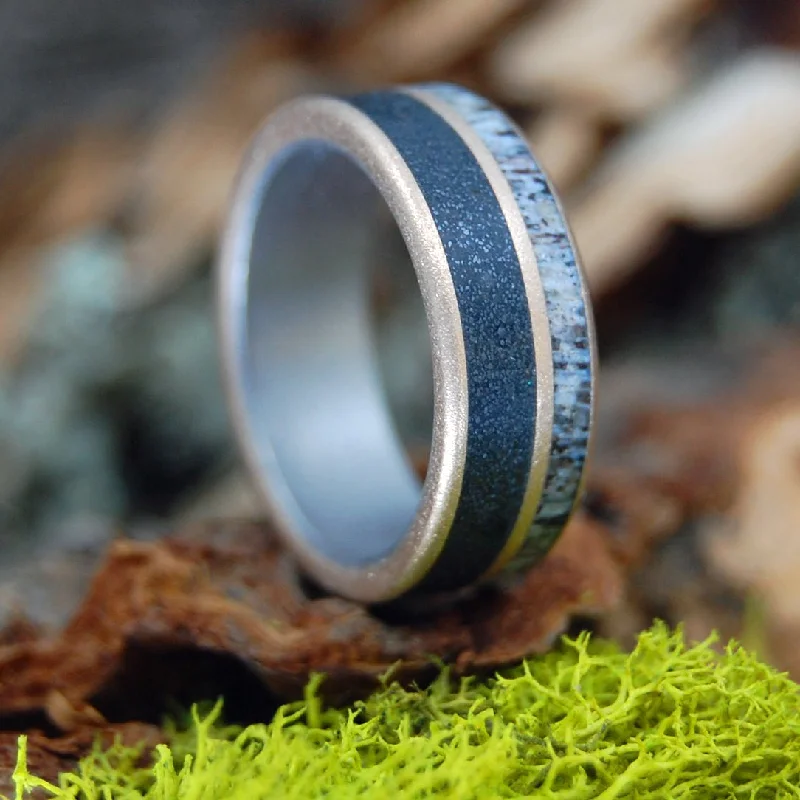 Chowan Indians Of North Carolina | Men's Moose Antler, Chowan River Beach Sand, Titanium & Bronze Wedding Ring