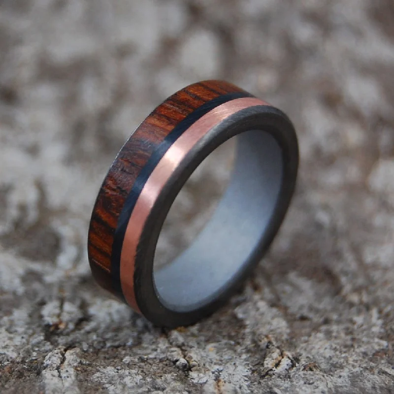 Coco Loco | Men's Cocobolo Wood, Copper, Onyx Stone & Titanium Wedding Ring