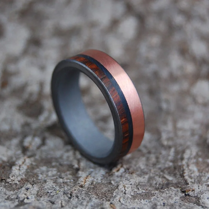 Loco Coco | Men's Cocobolo Wood, Copper, Onyx Stone & Titanium Wedding Ring