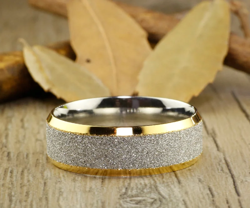 Handmade Customize Gold Matching Wedding Band, Men Ring, Couple Ring, Titanium Ring, Anniversary Ring