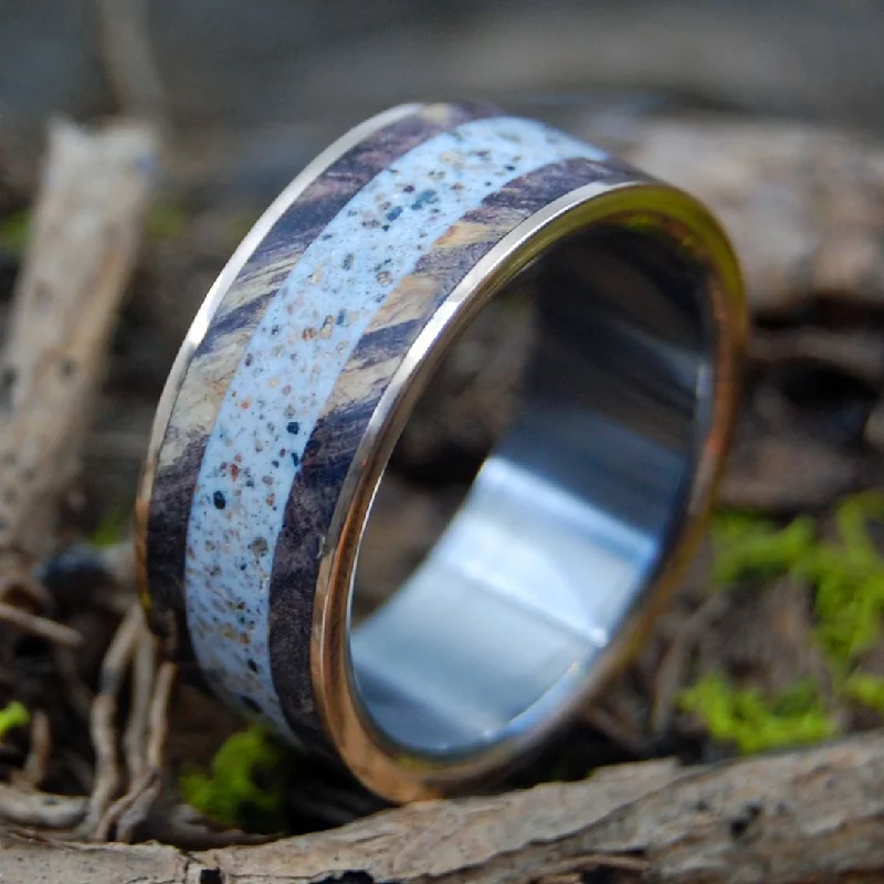 Marry Me In P-Town | Men's Provincetown Beach Sand, Bronze, Maple Wood & Titanium Wedding Ring