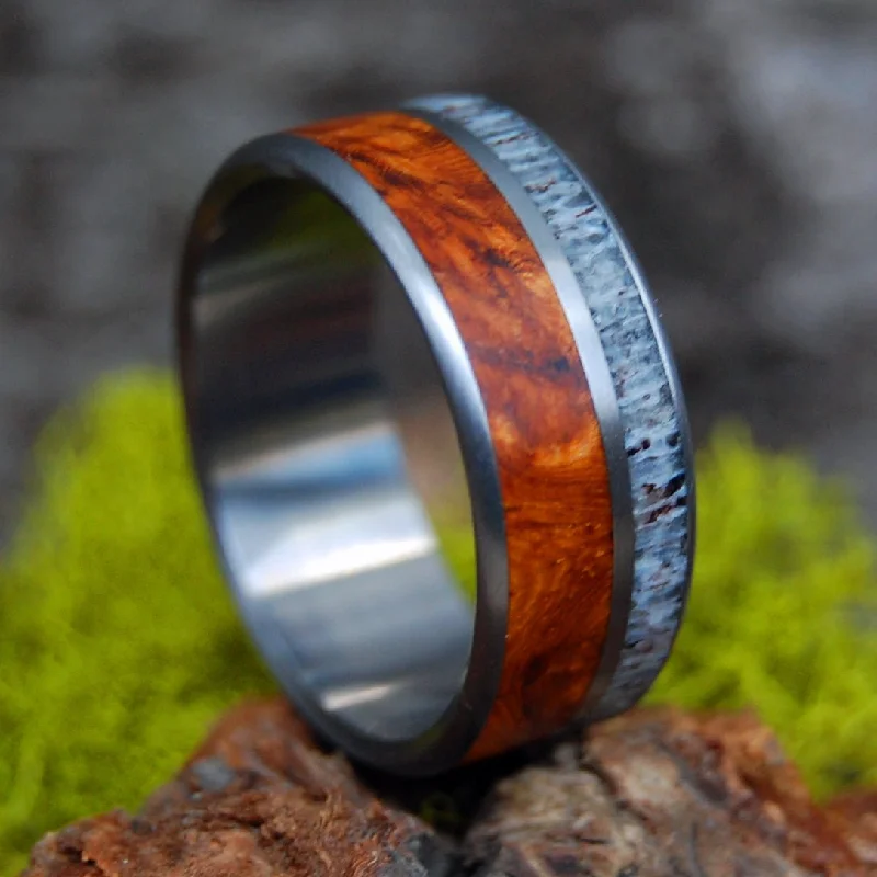 Deer By The Red Oak | Men's Deer Antler, Red Oak Wood & Titanium Wedding Ring