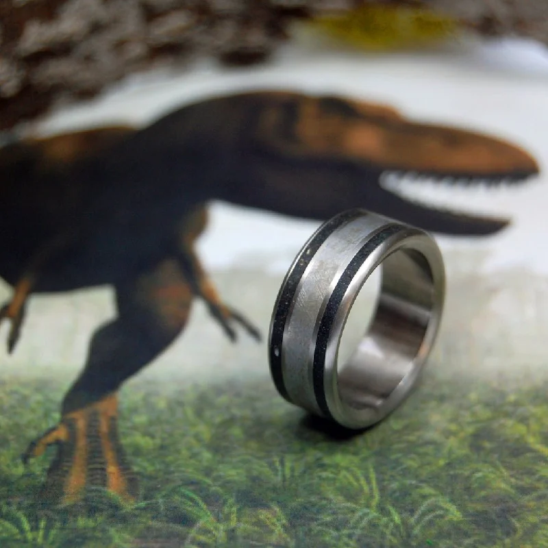 T-Rex Dino-Might | Men's Dinosaur Bone, Meteorite & Titanium Wedding Ring