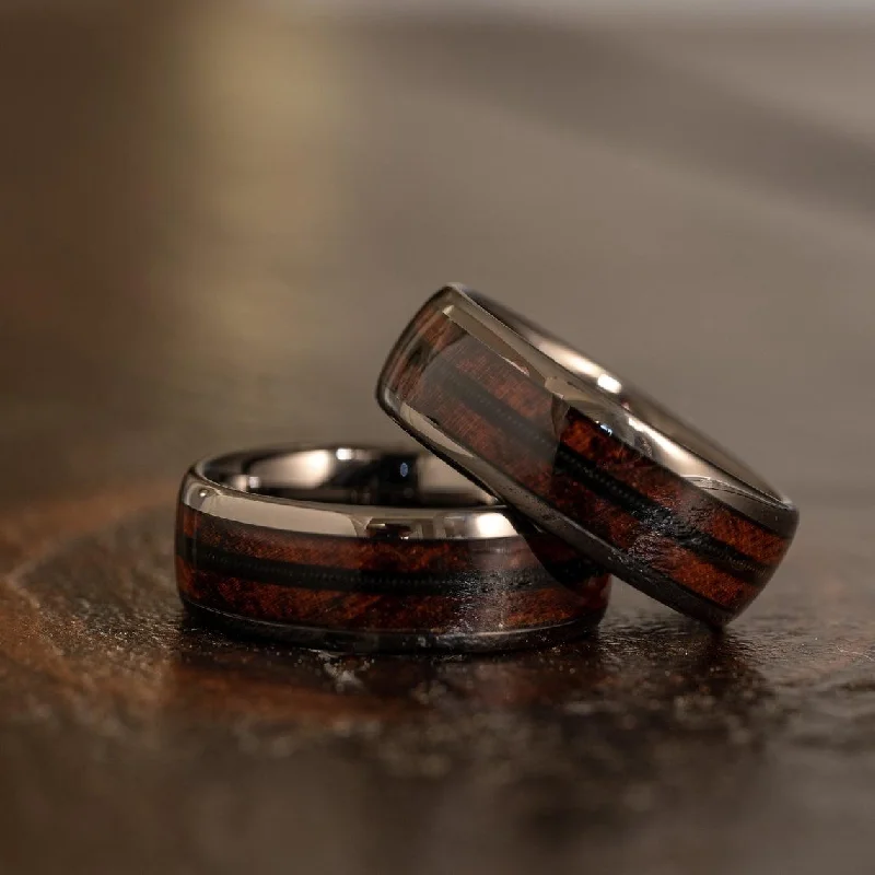 "Dionysus"  Ironwood Wood x Guitar String Ring- Gunmetal Tungsten