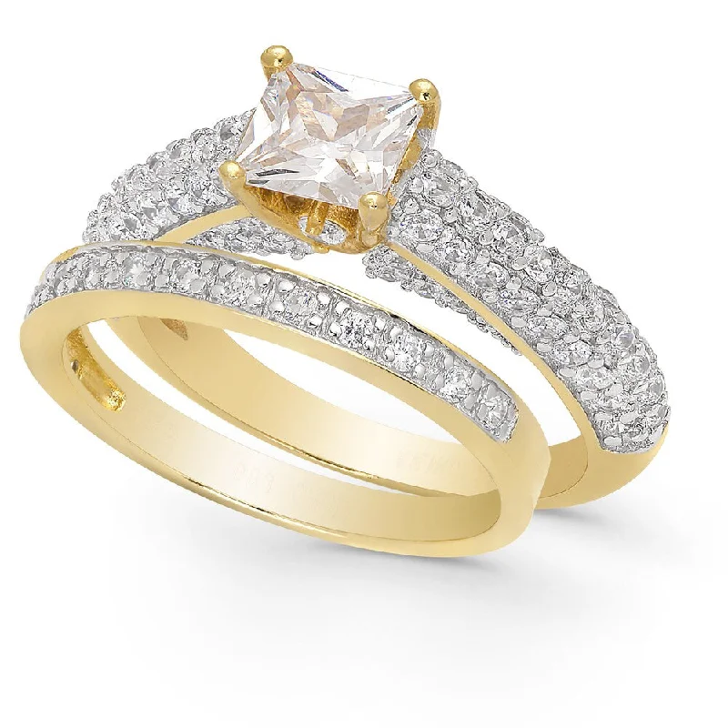 Dolce Giavonna Gold Over Sterling Silver Cubic Zirconia Bridal Ring Set