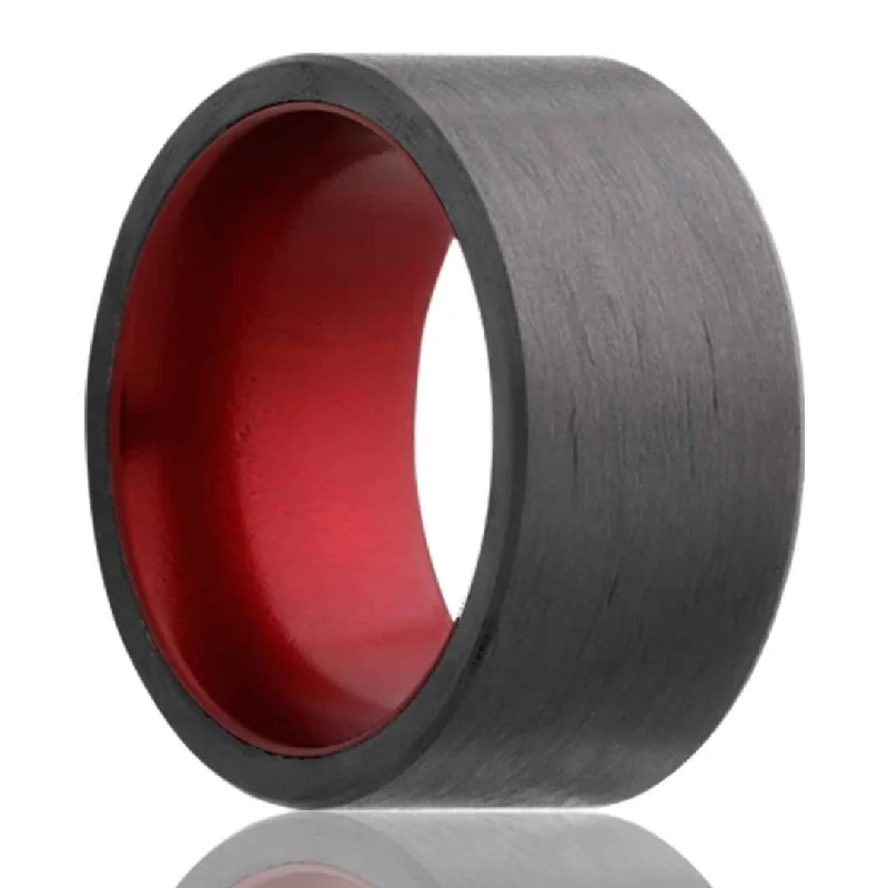 DORIAN | Men's Carbon Fiber Wedding Ring | Red Liner | 6mm & 8mm