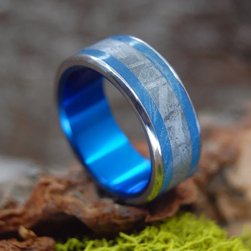 Every Knee Shall Bow Blue | Men's Meteorite, Blue M3 Titanium & Titanium Wedding Ring