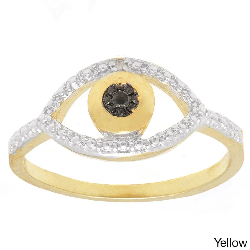 Finesque Gold or Silverplated Black Diamond Accent Evil Eye Ring