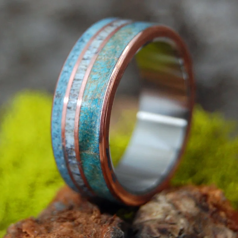 For God So Loved The World | Men's Blue Maple Wood, Beach Sand, Copper & Titanium Wedding Ring