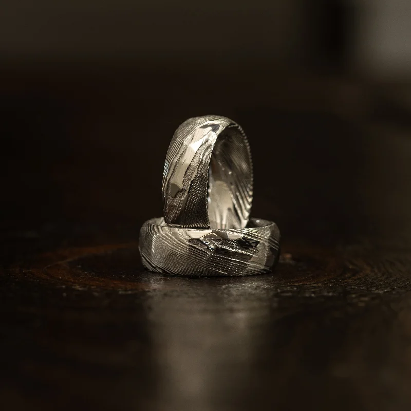 Hammered "Poseidon"  Steel Ring- Full Polish