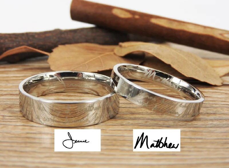 Handmade Handwriting rings, Signature rings, Initial ring, Personalized ring, Matching Wedding Bands, Titanium Couple Rings Set