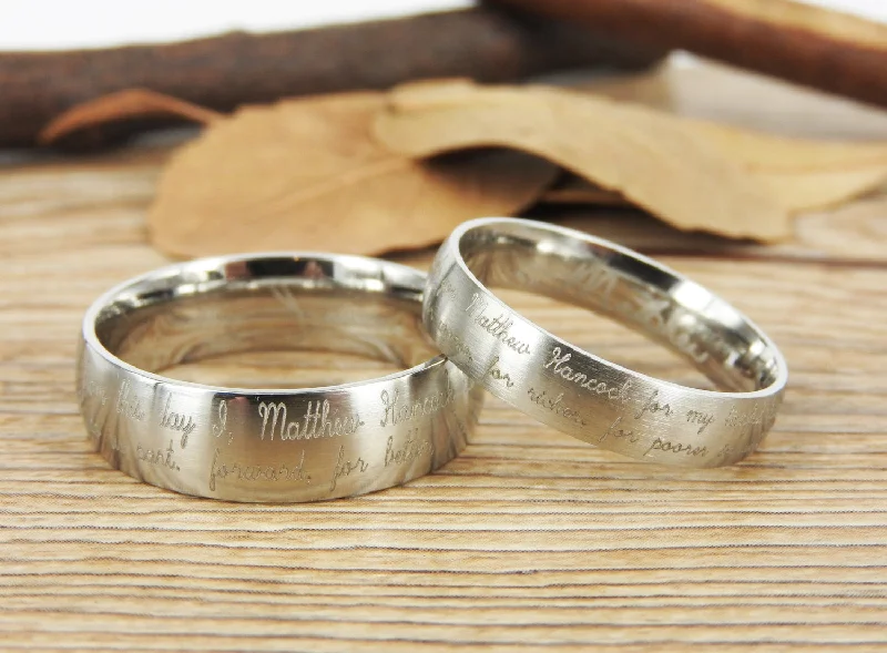 Handmade Your Marriage Vow & Signature Rings Wedding Rings, Matching Wedding Bands, Titanium Couple Rings Set