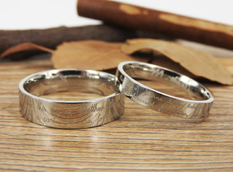 Handmade Your Marriage Vow & Signature Rings Wedding Rings, Matching Wedding Bands, Titanium Couple Rings Set