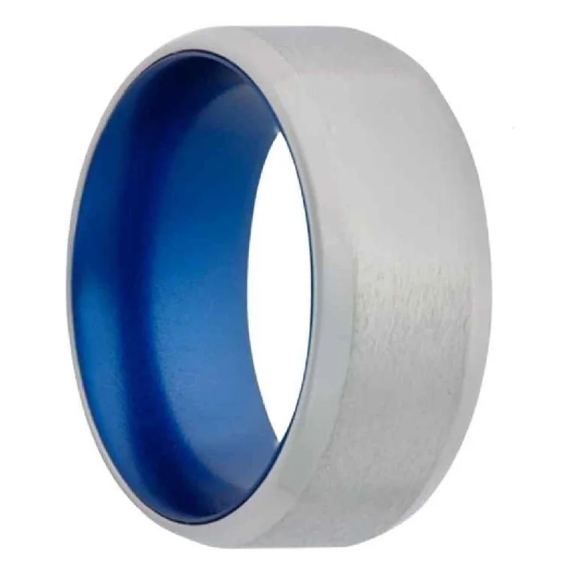 HONOR | Men's Cobalt Wedding Ring | Blue Inlay | Domed or Beveled Edge | 6mm & 8mm