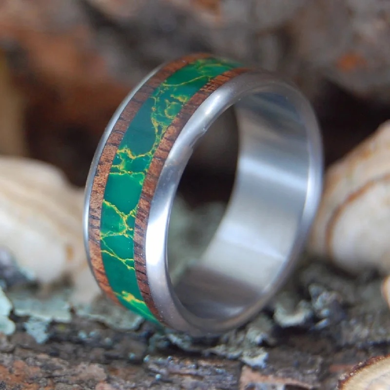 How Green The Valley | Men's Egyptian Jade Stone, Koa Wood & Titanium Wedding Ring