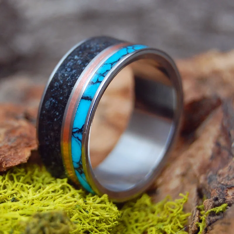 I Lava Iceland | Men's Beach Sand, Turquoise, Copper & Titanium Wedding Ring