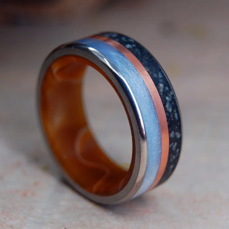 Icelandic Lava Aquatic | Men's Copper, Gray Marbled Opalescent, Icelandic Lava & Titanium Wedding Ring