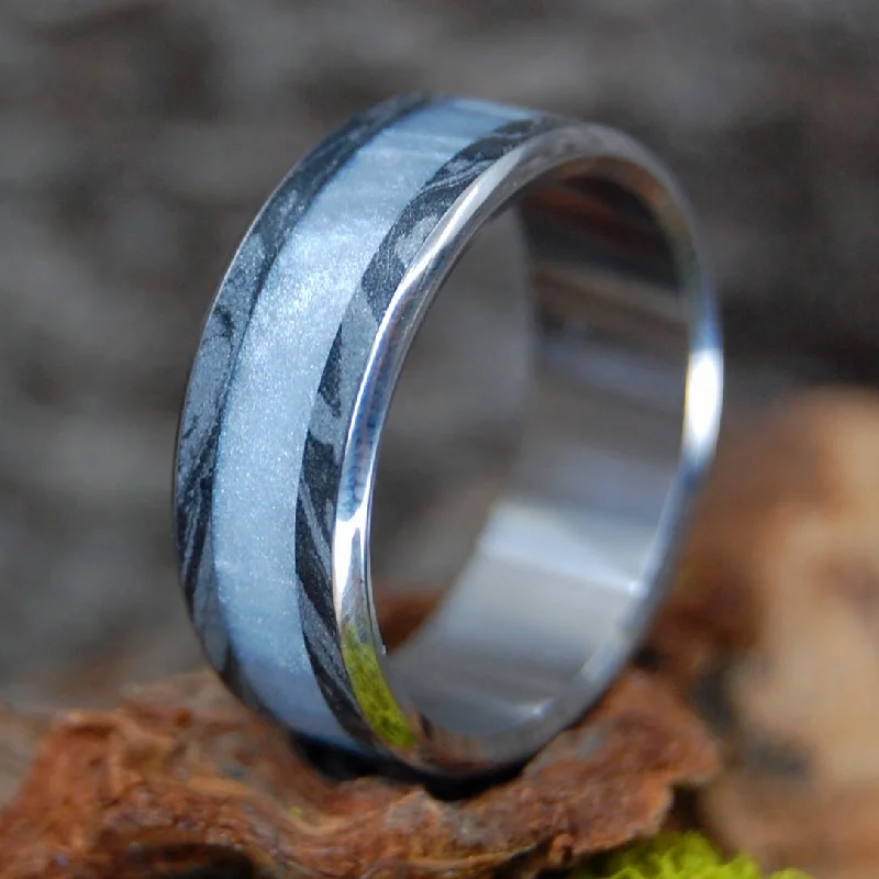 Interstellar Gladiator | Men's Gray Marbled Resin, Mokume Gane & Titanium Wedding Ring