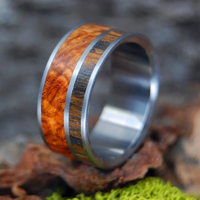 Irish Eyes | Men's Irish Bog Oak, Amboyna Wood & Titanium Wedding Ring