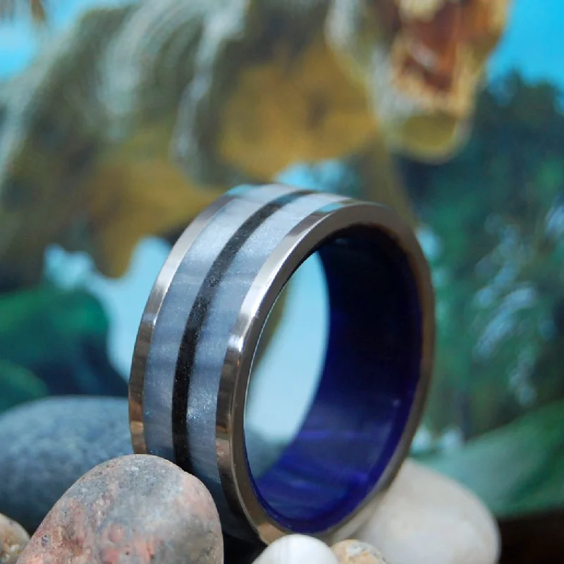 Epoch | Men's T-Rex Dinosaur Tooth, Gray Resin, Purple Resin & Titanium Wedding Ring