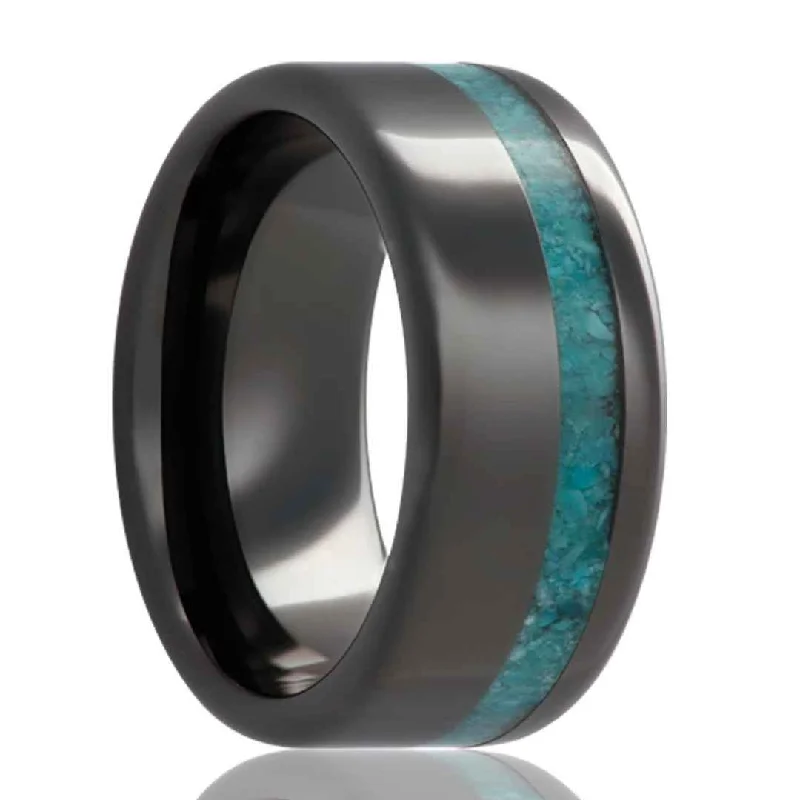 KAI | Men's Black Ceramic Wedding Ring | Turquoise Inlay | 8mm