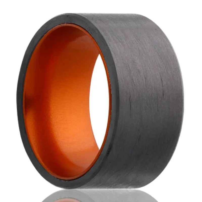 KEVIN | Men's Carbon Fiber Wedding Ring | Orange Inlay | 6mm & 8mm