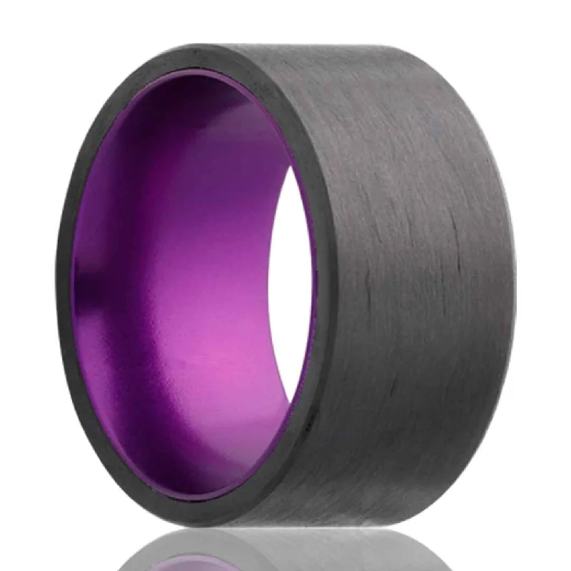 KOVIDAR | Men's Carbon Fiber Wedding Ring | Purple Inlay | 6mm & 8mm