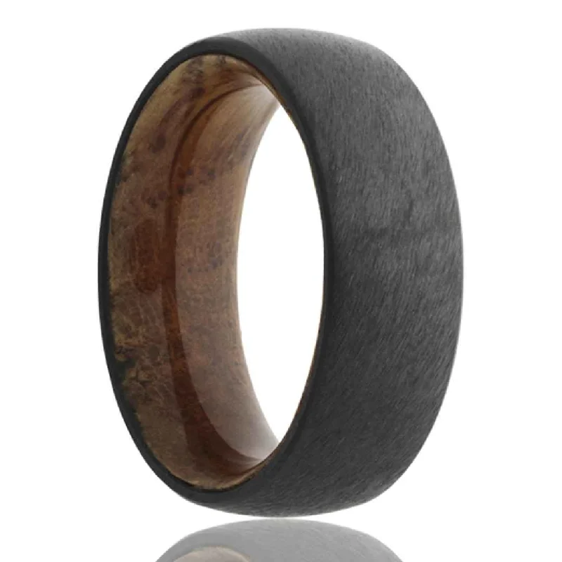 LUTHER | Men's Zirconium Wedding Ring | Whiskey Barrel Wood | 6mm & 8mm