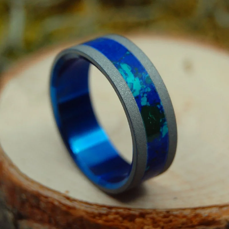 Major Tom | Men's Azurite Malachite Stone & Sandblasted Titanium Wedding Ring