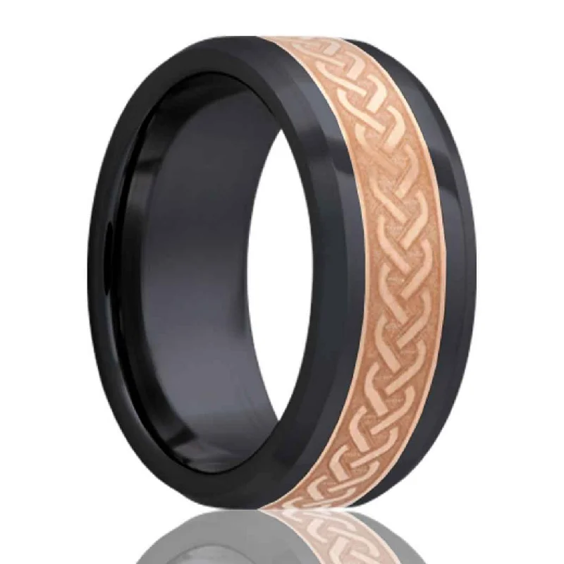 MARCUS | Men's Zirconium Wedding Ring | Copper Inlay | 6mm & 8mm