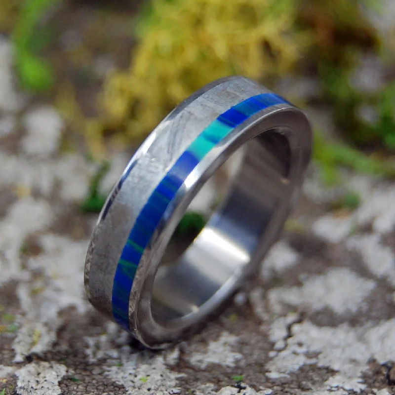 Offset Blue Inter-Space | Men's Meteorite, Stone & Titanium Wedding Ring