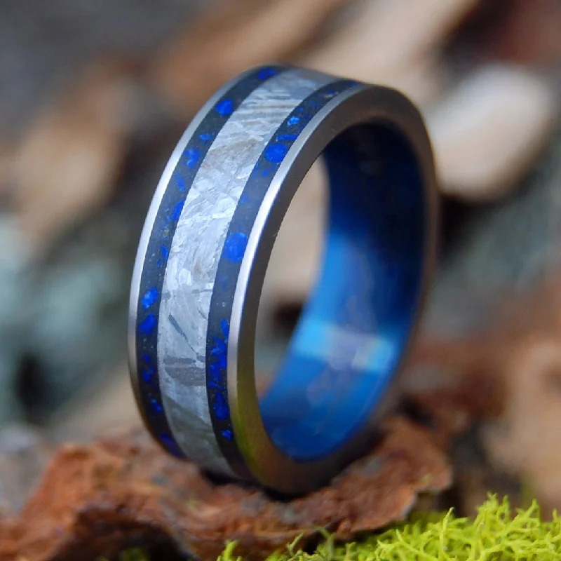 Meteorite Deep Space Blue | Men's Meteorite, Sodalite Stone, Beach Sand & Titanium Wedding Ring